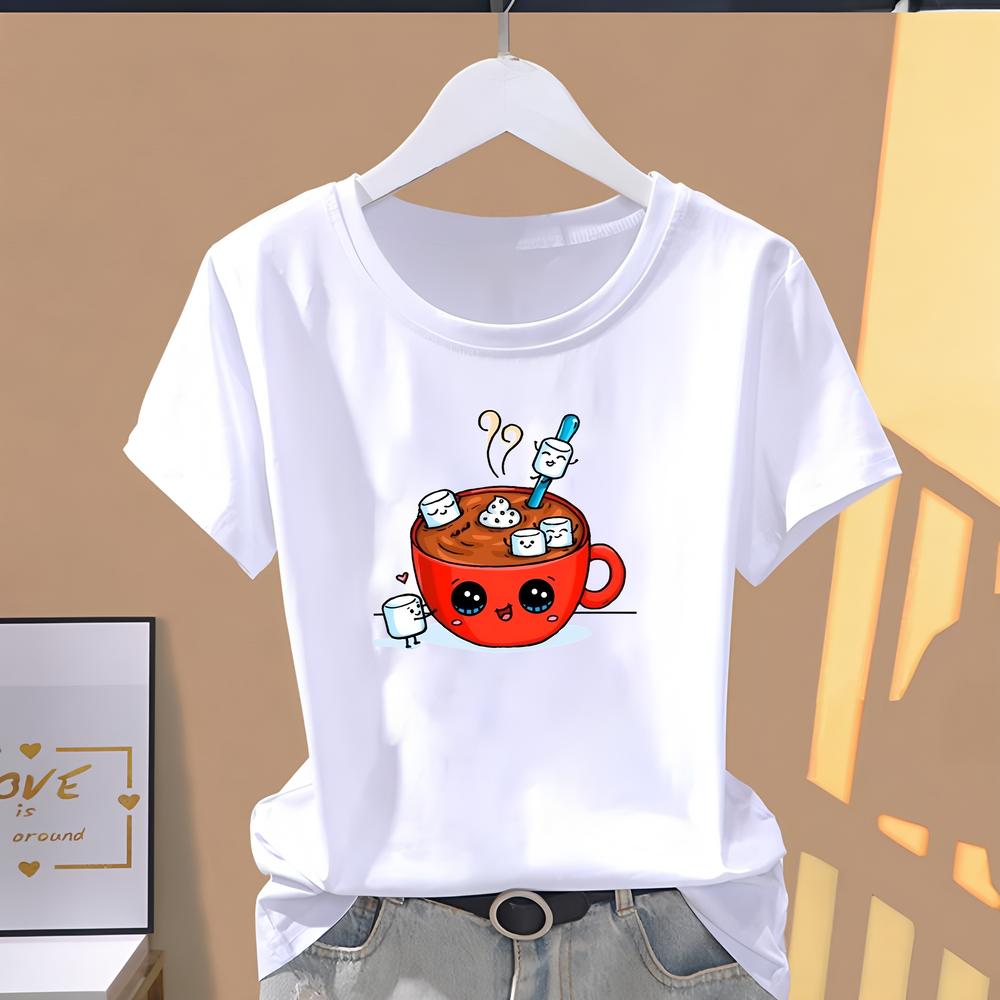 Summer T-shirt with cute and stylish prints, short-sleeve trendy daily wear for women.