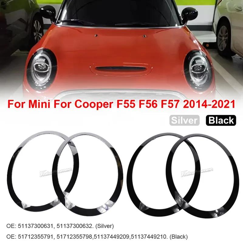 51137300631 2Pcs For Mini For Cooper F55 F56 F57 2014 2015 2016-2021 Silver/Gloss Black Headlight Ring Bezel Trim Surround Cover