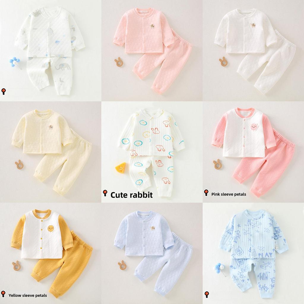Baby Threelayer Warm Cotton Pajama Set With Cartoon Patterns For Newborns