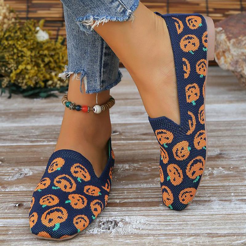 Fashion Halloween Pumpkins Pattern Flat Shoes Women Autumn 2025 Breathable Mesh Flat Shoes Woman Lightweight Soft Bottom Shoes Lady