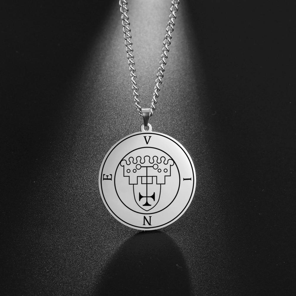 LIKGREAT Edelstahl Kleiner Schlüssel Salomons Okkultes Siegel 72 Dämonen Medaillon Halskette für Männer Frauen Pagan Kabbala Amulett