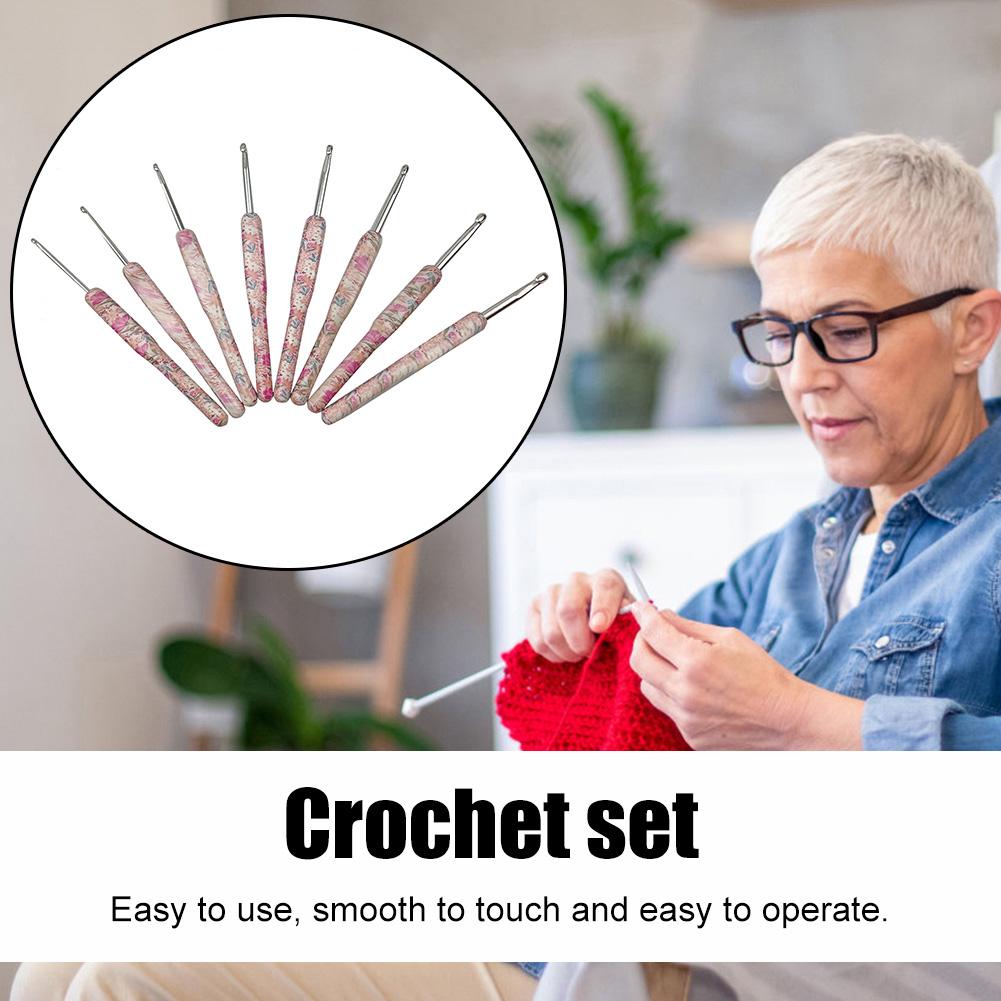 8Pcs Flower Printed Crochet Hook Needles Kit Aluminum Needle for DIY Stitching Weaving Household Knitting Yarn Craft Tools 14cm