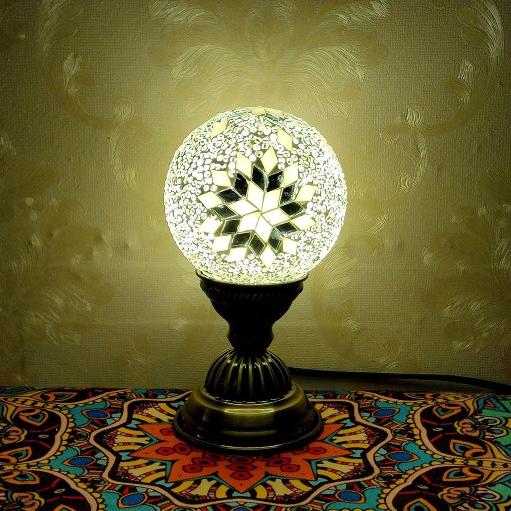 Moroccan Mosaic Bedside Lamp - Ethnic Turkish Round Ball Night Light