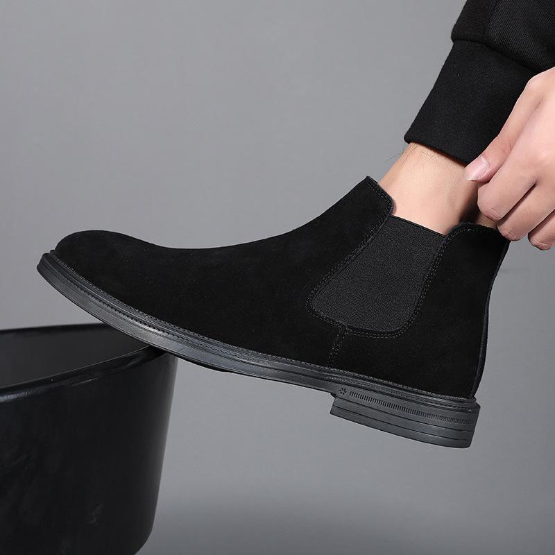 Fashion England Style Men's Casual Business Office Chelsea Boots Cow Suede Leather Shoes Black Trendy Cowboy Autumn Winter Ankle Botas