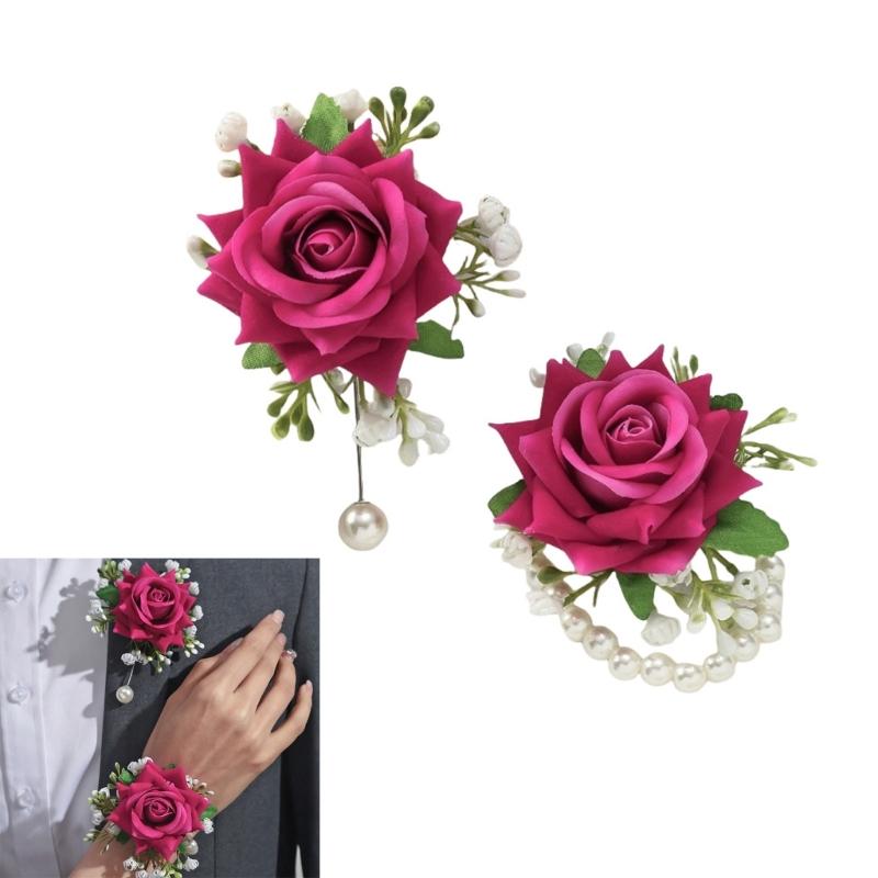 Artificial Rose Pearls Bows Bridal Gifts Hand Flowers Party Prom Accessories for Bride and Bridesmaids