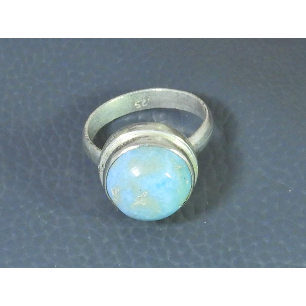 Natural Blue Larimar Solid 925 Sterling Silver Handmade Round Ring Size US-9 MK-38