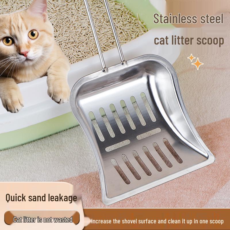 Large Stainless Steel Cat Litter Scoop - Durable One-Piece Poop Shoveling Tool for Easy Cleanup