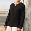 Men's Loose Casual Solid Color Long Sleeve Cotton Comfortable Soft V-Neck Top
