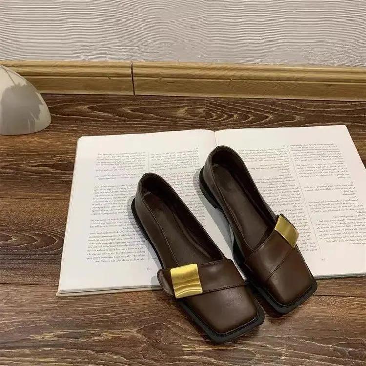 Fashion Square Toe Ladies Footwear Moccasins With Heel Shallow Beige Luxury Brand Lastest Low Price Popular Spring 39 Women's Flat Shoes