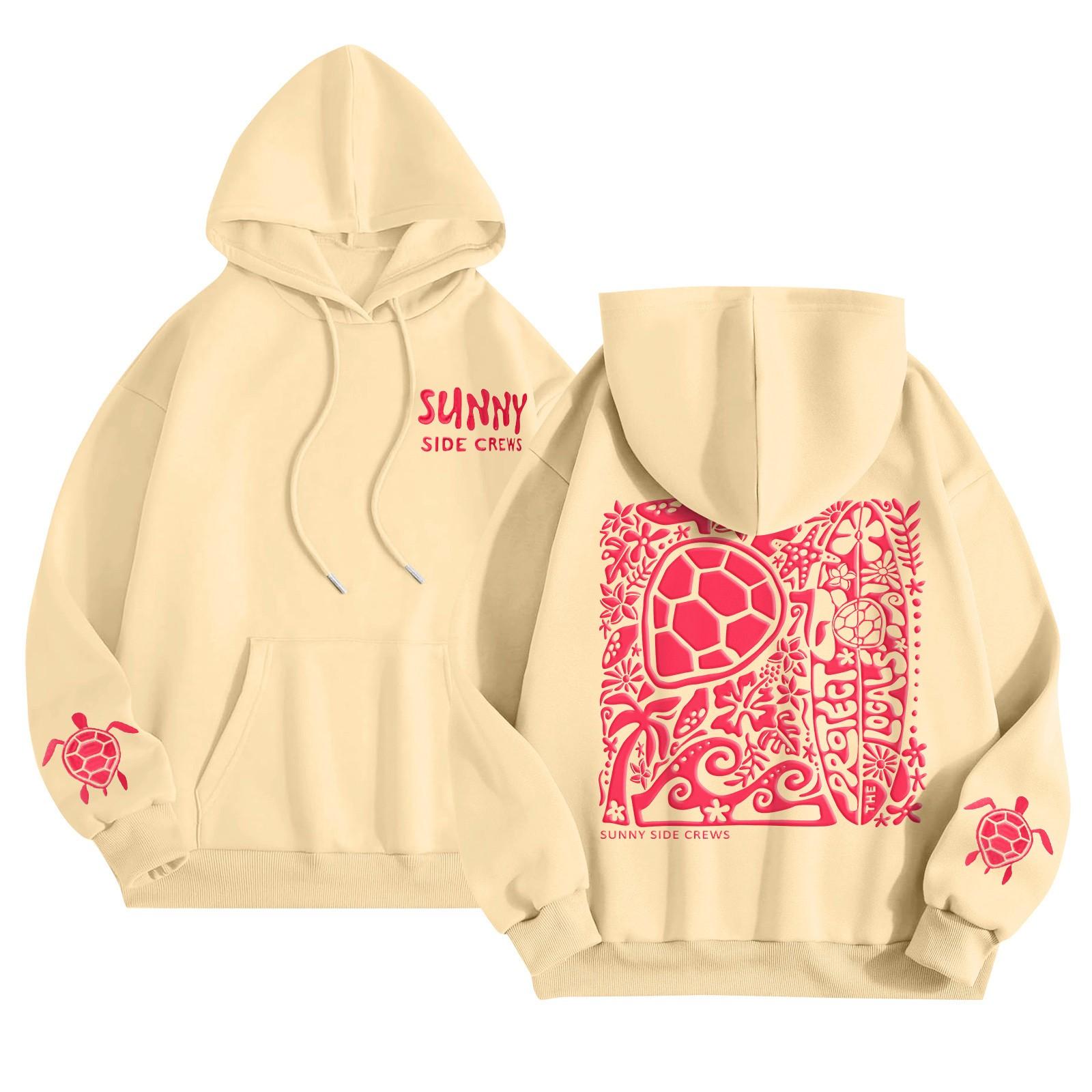 

Графические толстовки с капюшоном для женщин Милый пуловер с длинным рукавом Опрятные толстовки с капюшоном с принтом букв Осень-зима L бежевый