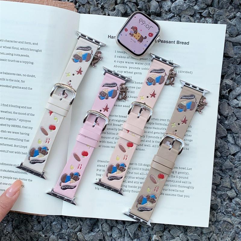 For Apple S11 Watch 10 Strap iwatch987se Dachshund Pendant Leather Huawei fit4 Xiaomi