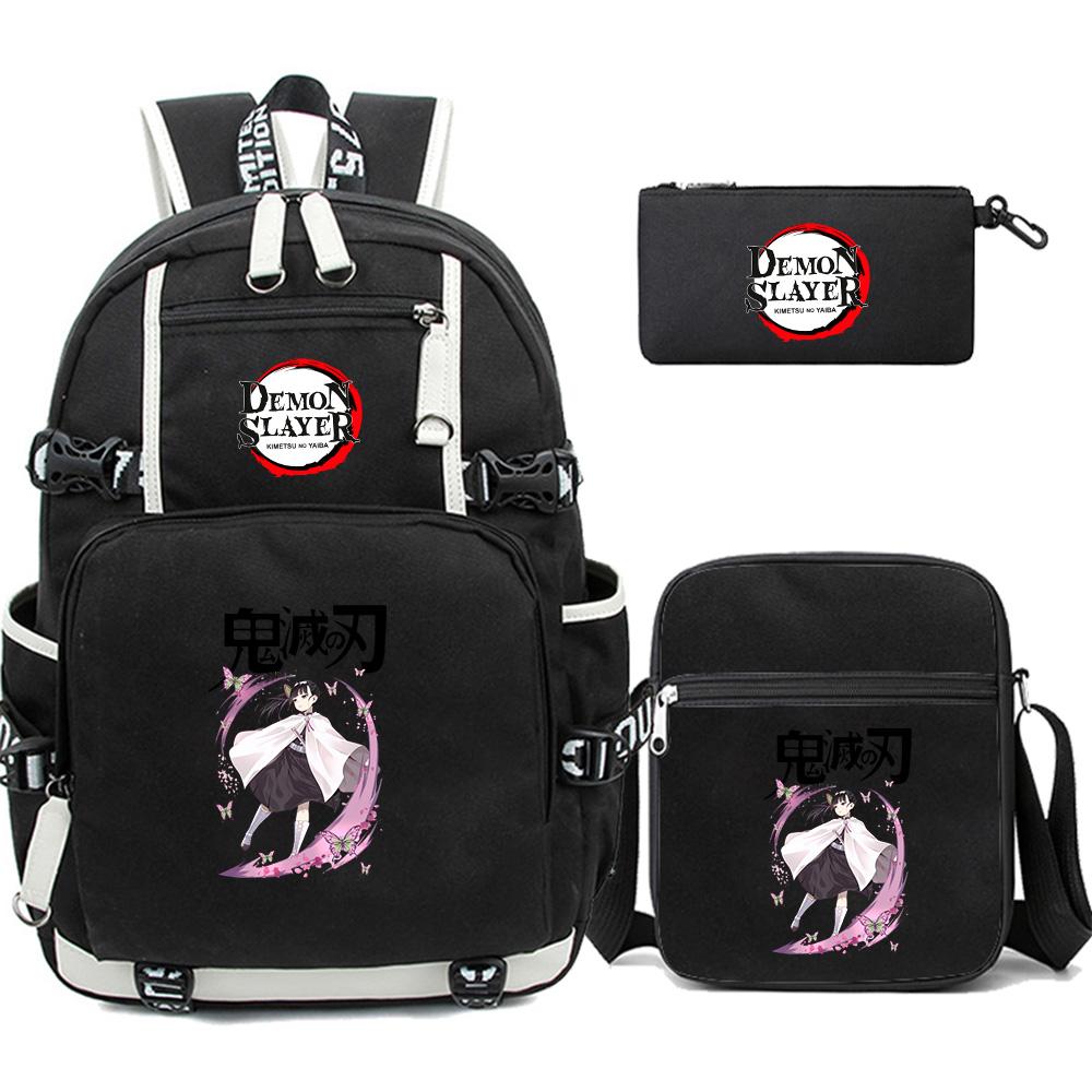 3Pcs/set Cartoon Demon Slayer Printed Backpack Large Capacity Bookbag Student School Bag Outdoor Laptop Travel Bag