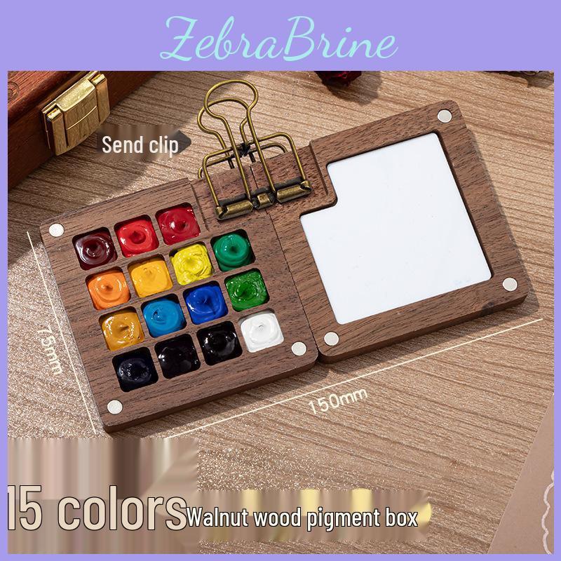 Palette Mini Watercolor Walnut Wood Travel Sketchbook Box