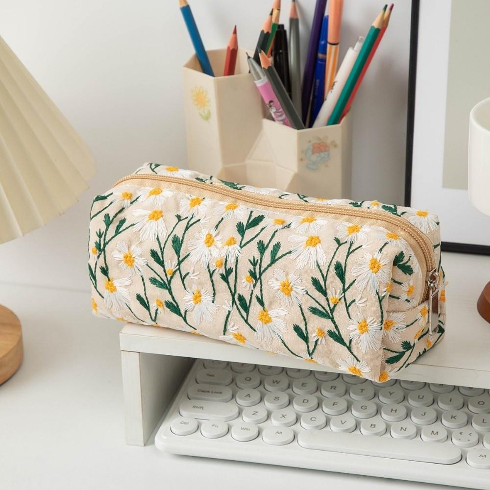 Dustproof Embroidered Cosmetic Bag Large Capacity Pencil Case Simple Cosmetic Storage Bag Travel