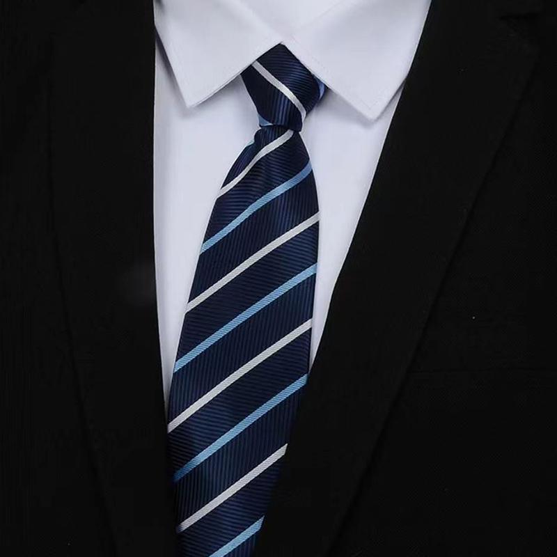 Elegant 8Cm Lazy Ties Blue Black Red Striped Men Shirt Business Dress Zipper Tie Neckties Accessories Wedding Groom