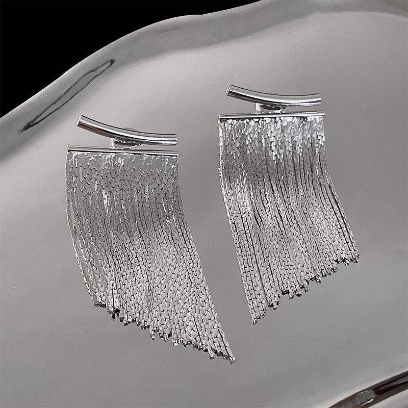 French Elegant Copper & Silver Tassel Stud Earrings