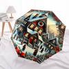 Christmas Village Scene with Snowy Houses and Festive DecorationsUmbrella with Cute Design,Portable 3-Fold Compact Umbrella for Men&Women,Va