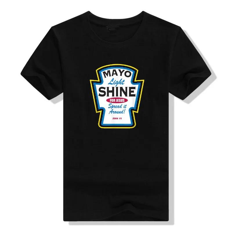 Mayo Light Shine Christian Parody Graphic Tee Funny Religious Cotton TShirt Casual Short Sleeve S