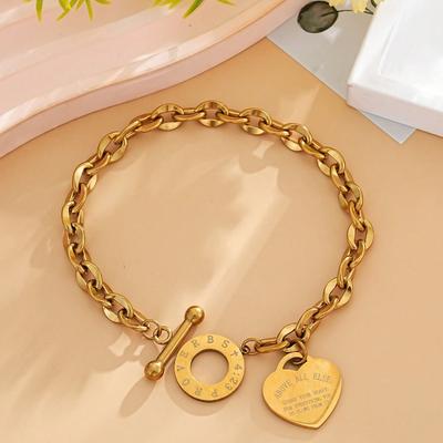 1 pieza Pulsera de Acero Inoxidable Clásica Grabada en Forma de Corazón Labios Cadena Cierre OT Acero Titanio San Valentín, Mamá, Madre, Día de la Madre, Regalo