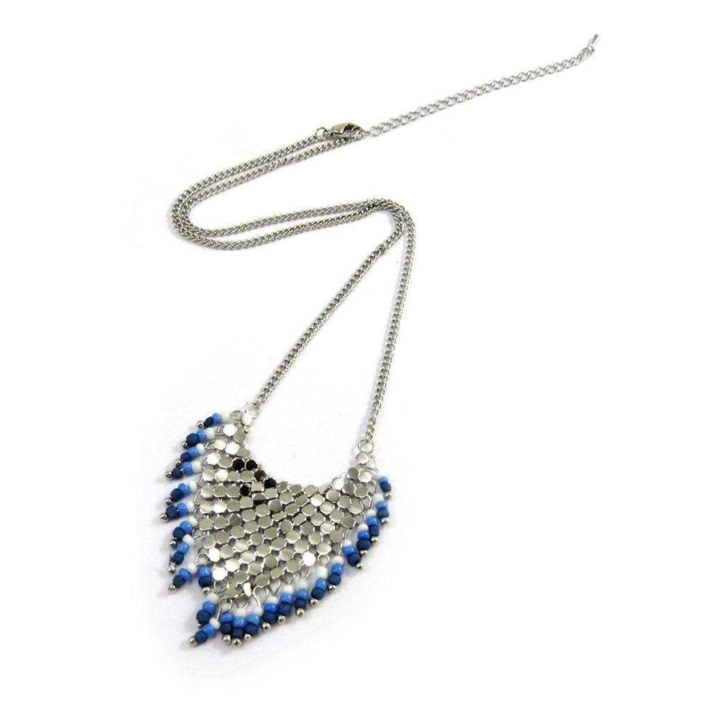 Les Trésors De Lily [N3104] - Halskette 'Kettenhemd' blau silberfarben