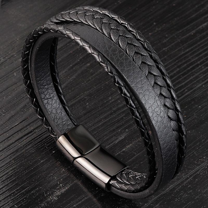 Bracciali alla moda in vera pelle da uomo Bracciali in corda intrecciata multistrato in acciaio inossidabile per gioielli da uomo e donna
