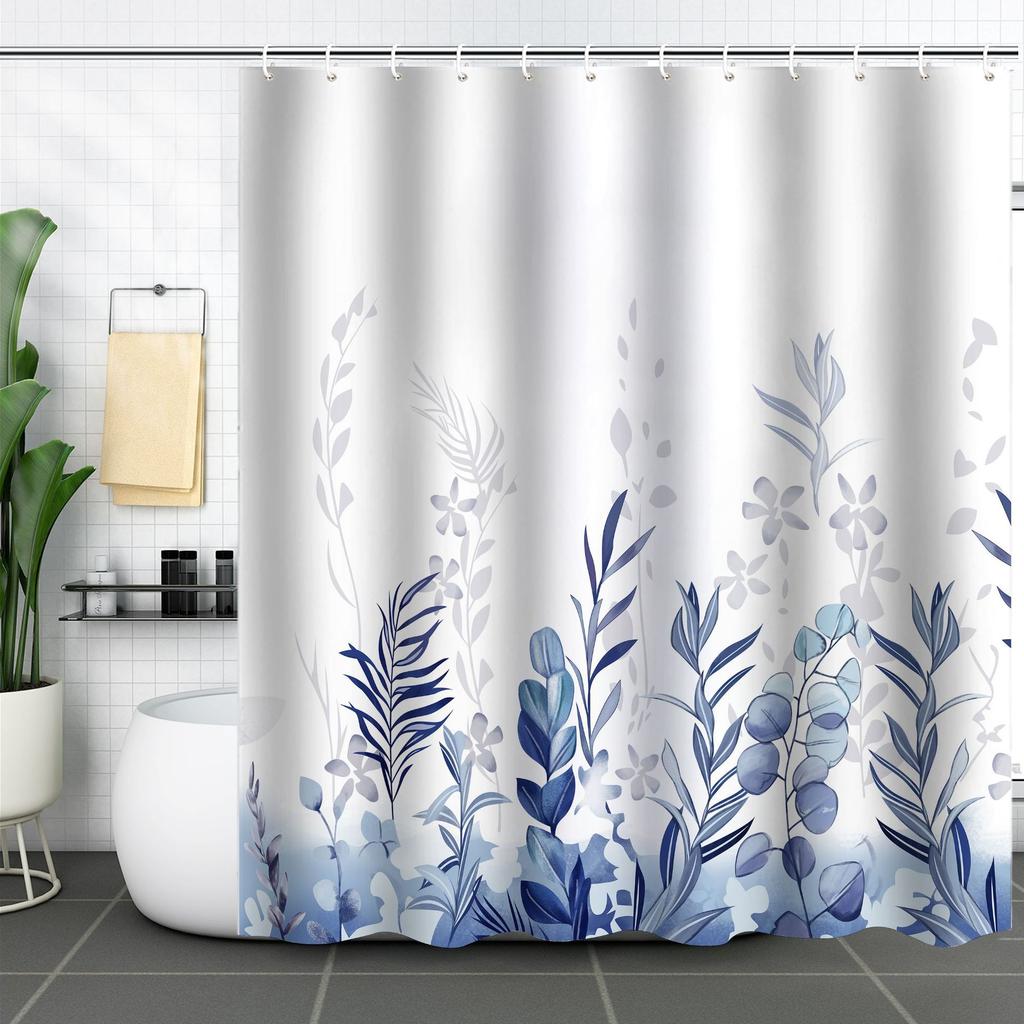 Green Plant Waterproof and Mildew-proof Polyester Bathroom Shower Curtain Shower Curtain Partition Curtain Free of Punching