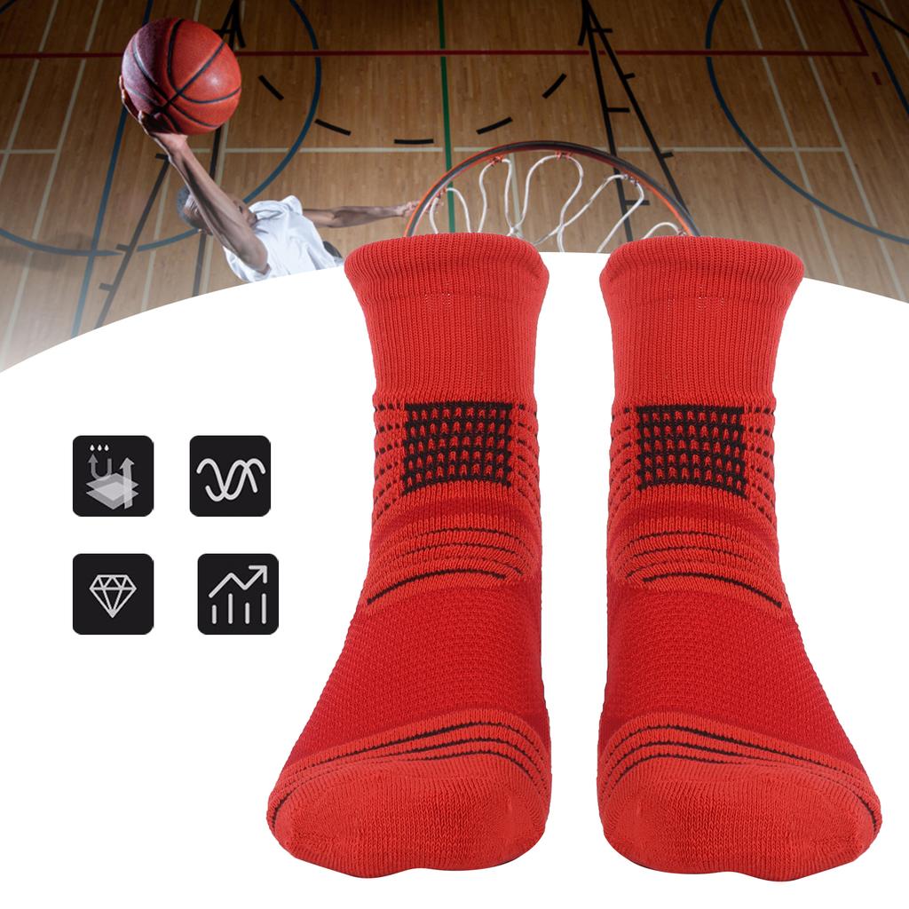 1 Pair Cotton Sports Socks Men Thicken Basketball Breathable No Sweat Running SocksRed