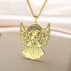 Gold Plated Praying Angel Necklace for Women Stainless Steel Guardian Angel Pendant Necklace Spiritual Religious Jewelry Gift