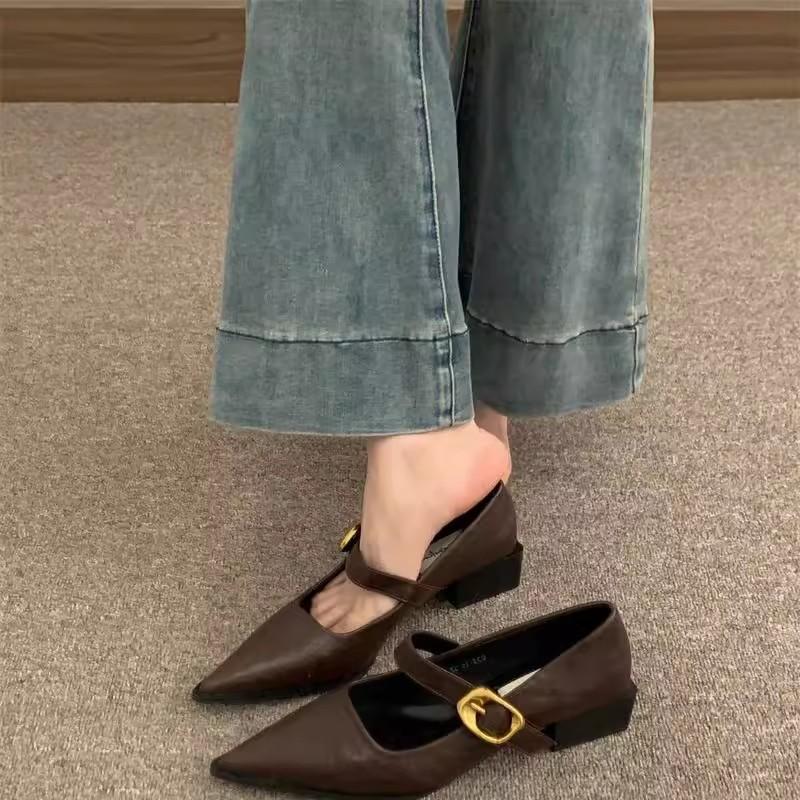 Pointed single shoes women's spring and autumn thick heel soft leather with Mary Jane shoes new versatile black high heels
