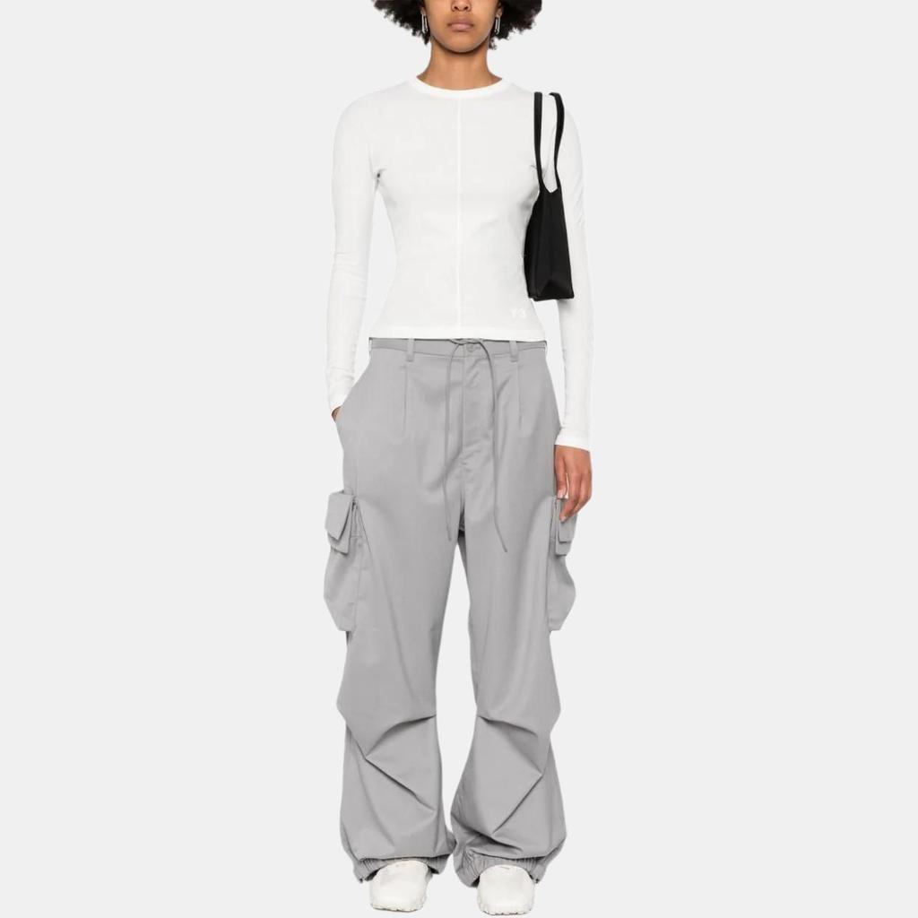 Y-3 Solid Color Crew Neck Long Sleeve T-Shirt Women tops White IV7754