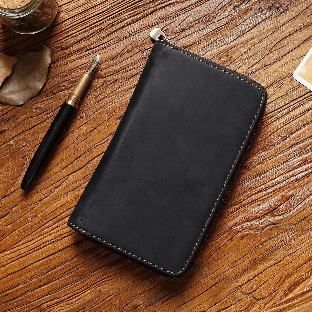 Genuine Leather Zipper Pencil Case Retro Zip Pen Pouch For School Students Supplies Gifts Cowhide Pencil Bag with Pen Slots