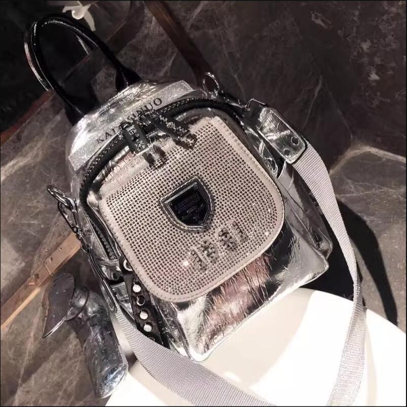 

Hot Diamond Multi Purpose Backpack Women s Fashion Backpack Silver Soft Leather Leisure Travel Bag Schoolbag KTY серебряный