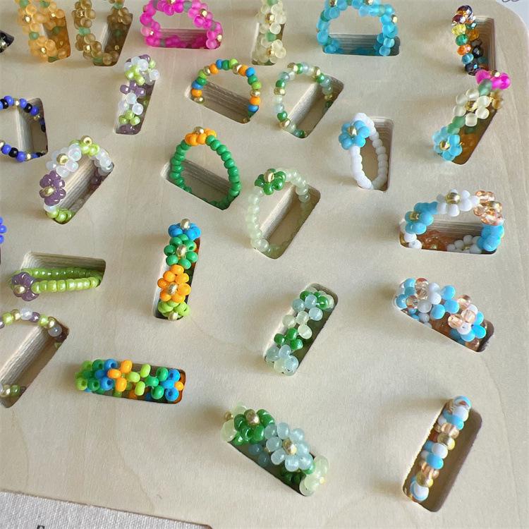 2025 Summer Macaron Color Beaded Flower Ring - Korean Porcelain Women's Jewelry