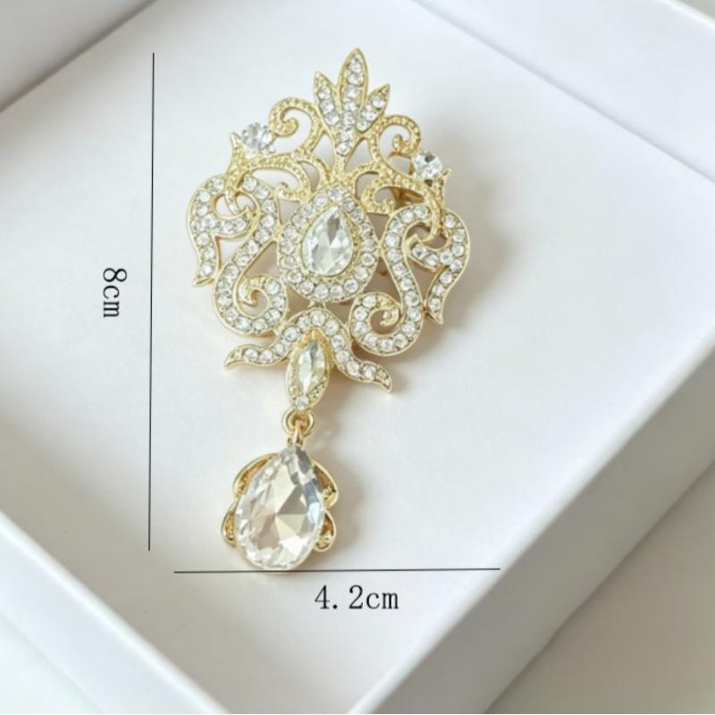 Chic Vintage Crystal Brooch Gold Silver Color Delicate Lapel Pin for Women Date Outfit Wedding Banquet Dress Matching