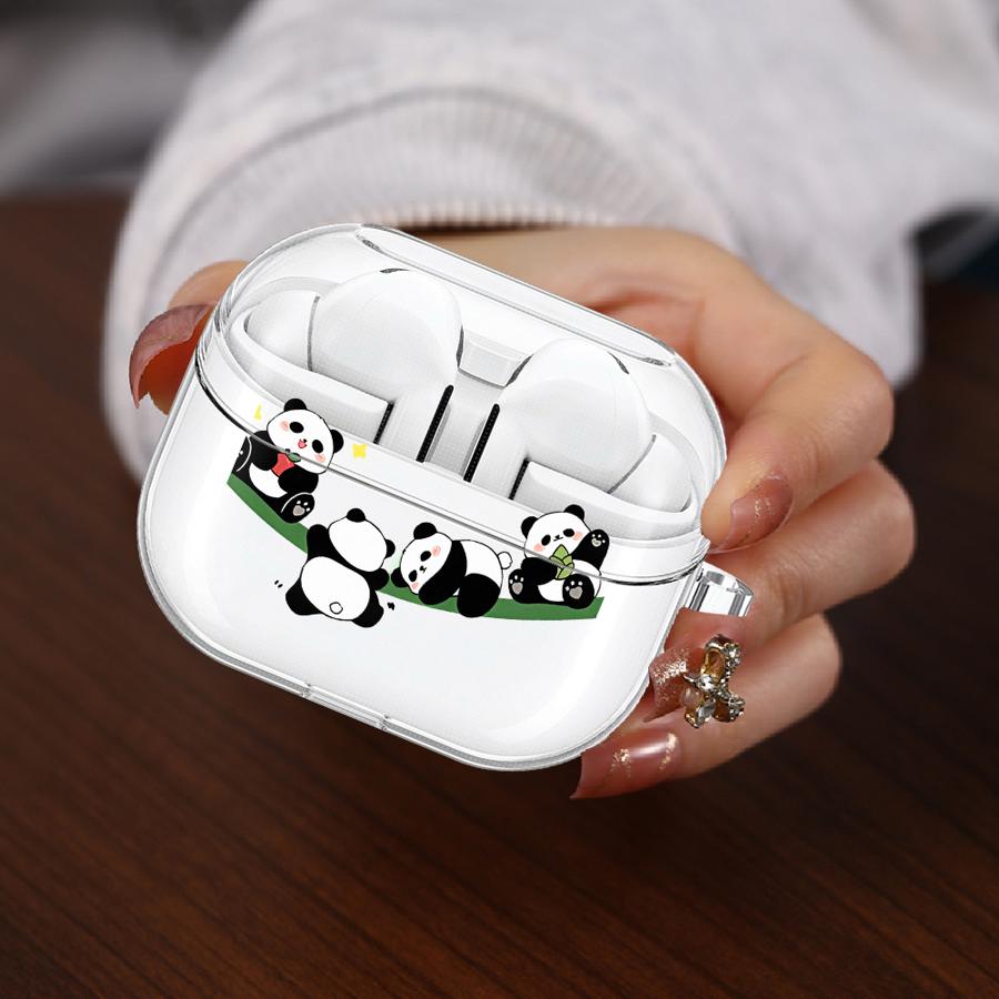 Cartoon Cute Panda Case For Samsung Galaxy Buds 3 FE 2 4Pro 3Pro 2Pro 4 Pro Live Clear Earphone Cases Cover With Hook