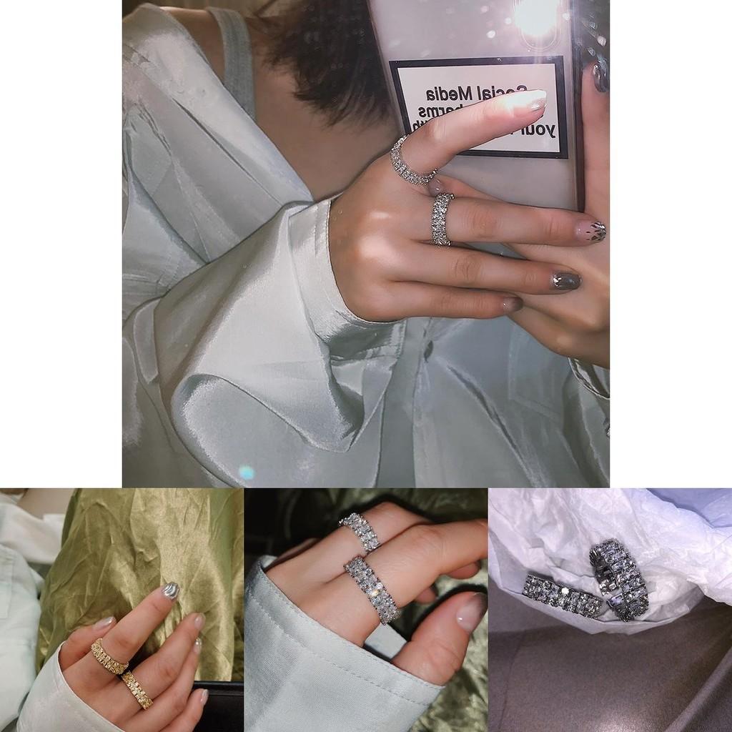 Korean Style Elegant Adjustable Silver Finger Ring With Sparkling Diamonds Women For