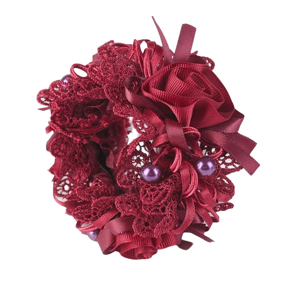 Polyester Flower Embroidered Hair Scrunchies Fabric Bow Hair Accessory Elegant Lace Hair Tie Girl