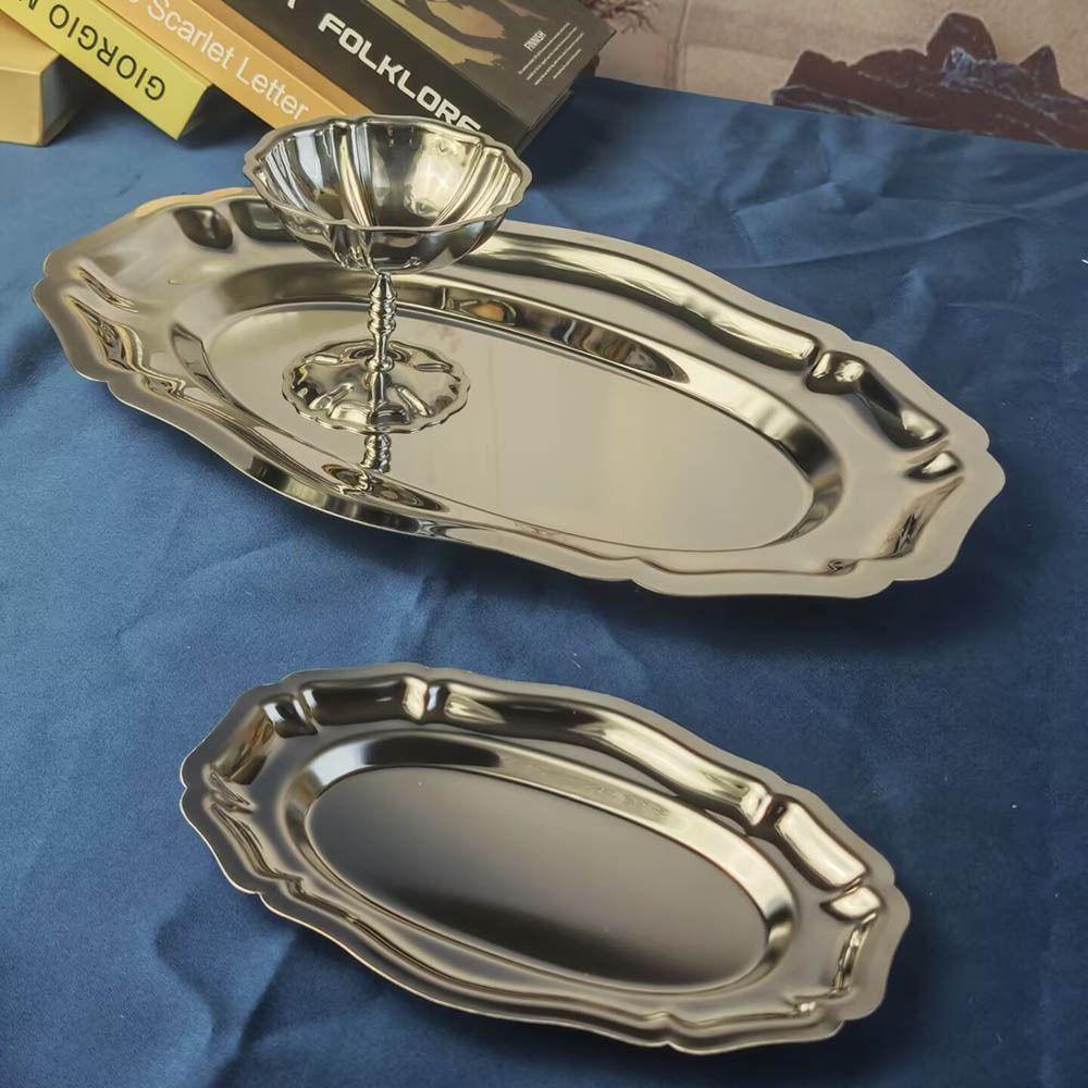 Mirror Face Cake Tray Stainless Steel Jewelry Storage Plate New Storage Plate Home Decoration