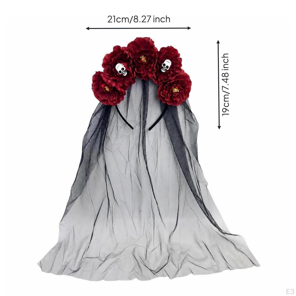 Gothic Flower Headband with Mesh Drape | effortless wear Design, Halloween, Floral cranium Crown