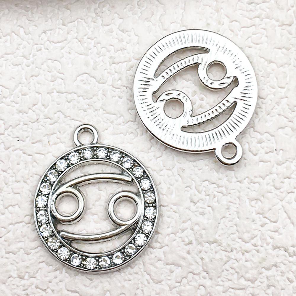 Zodiac Diamond-Studded Round Pendant Jewelry Set: Keychain, Bracelet, Necklace, Earrings
