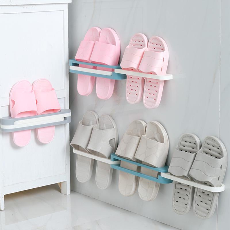 Wall-Mounted Foldable Bathroom Rack: Punch-Free Slipper, Towel, and Door Shoe Organizer