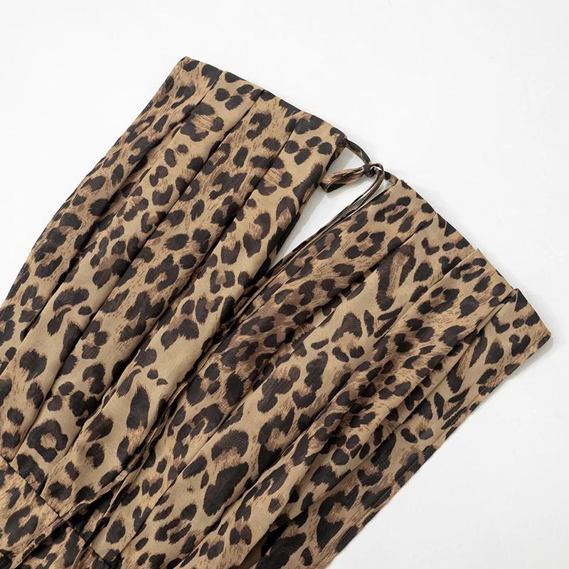 Leopard Print Silk Dress Women Sexy Deep -Neck Backless Beach Dresses Summer Sleeveless Chiffon Holiday Party Dress