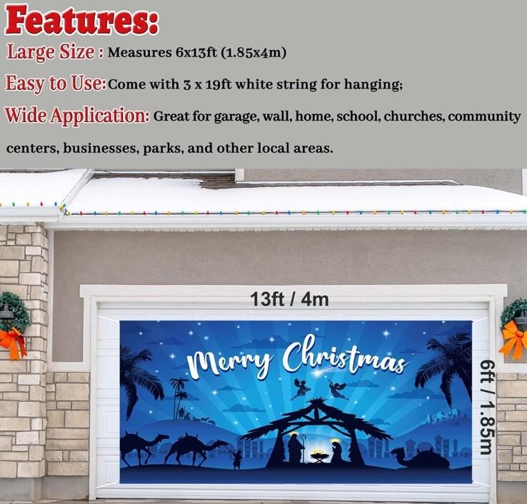 Outdoor Holy Nativity Christmas Holiday Garage Door Banner Cover