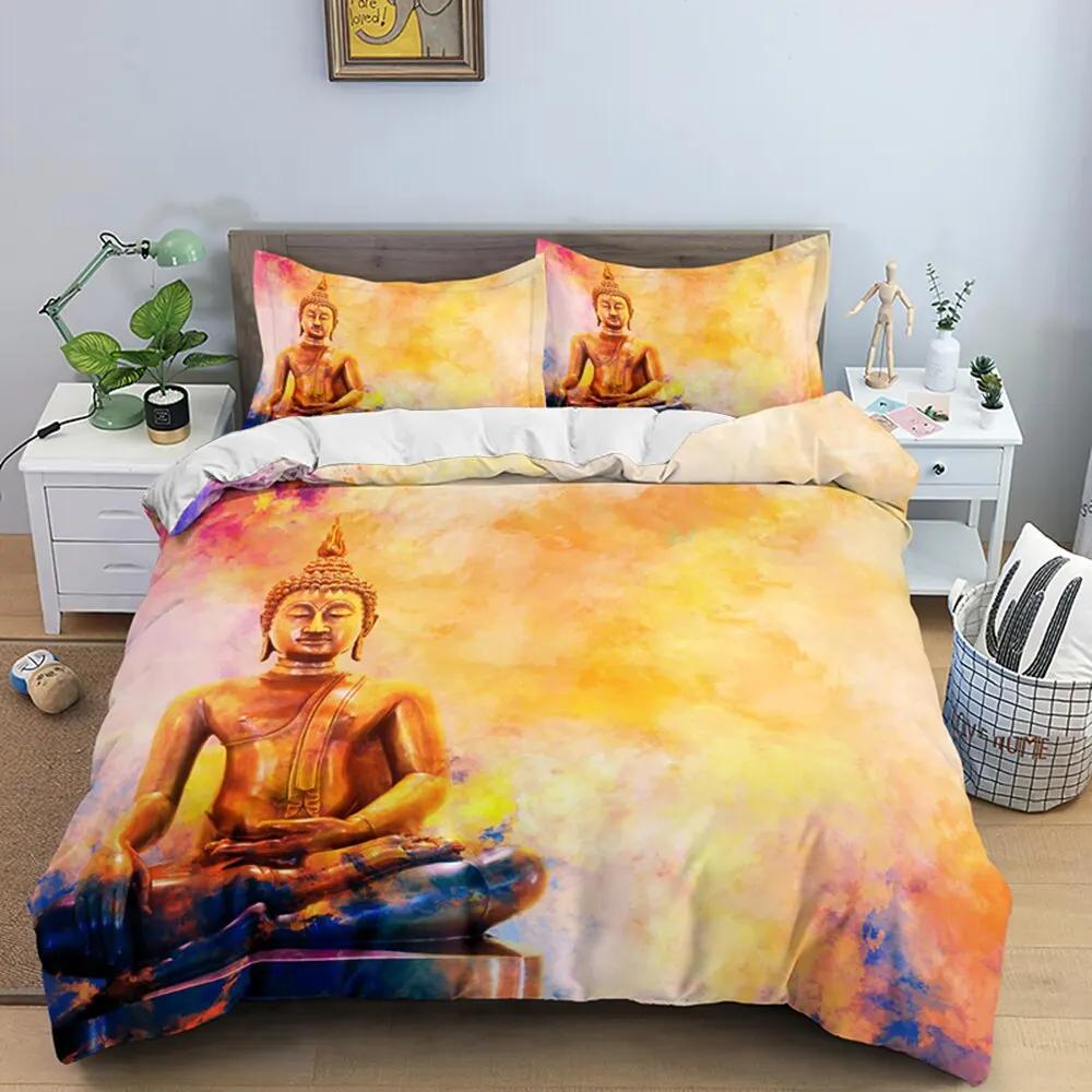 Familie Buddha Sengetøy Mandala Dynetrekk Luksus Enkelt King Size Sengetøy Bohemsk Sengetøy 2/3 stk Med Putetrekk