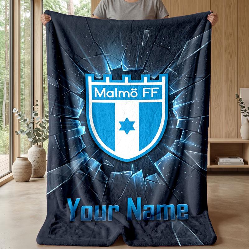 Malmö FF Testo Nome Personalizzato Coperta in Flanella Logo Calcio Coperta Plaid in Pile Personalizzata Regalo Speciale per Divano Camera da Letto Casa