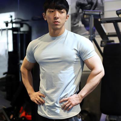 Summer New Arrival Slim-Fit Sports Short-Sleeved Men's Stretch Loose-Fit Quick-Dry Fitness Muscle-Defining Versatile T-Shirt Solid Colour