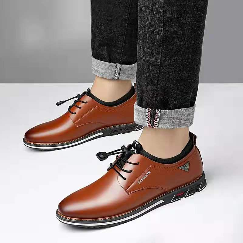 Men's Leather Shoes New Comfortable Dress Shoes Low Top Fashion Plus Size Business Casual Shoe Round Head Non Slip Shoes for Men