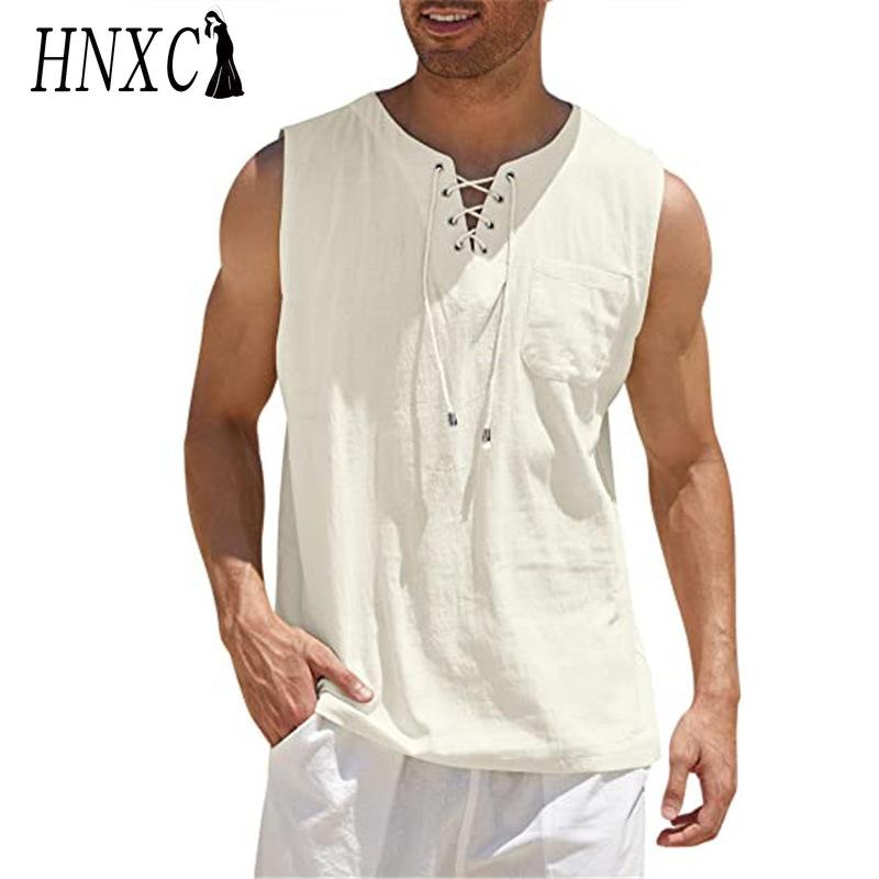 HNXC Baumwolle Ärmelloses T-Shirt Herrenmode Lockeres Hemd Bedrucktes Mitfühlendes Hemd
