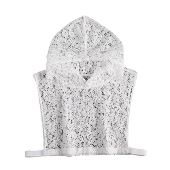 Women Fake Collar Hooded Sleeveless See-through Embroidery Lace Flower Fake Hoodie Hat Sweatshirt Accessory