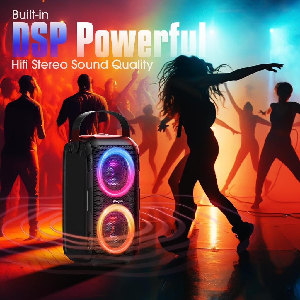 80W Bluetooth Speaker Super Deep Huge 105dB Sound Portable Party Mixed Color LED 24H Bluetooth USB TF W-KING Loud, Bass, Speaker, Lights, Playtime,